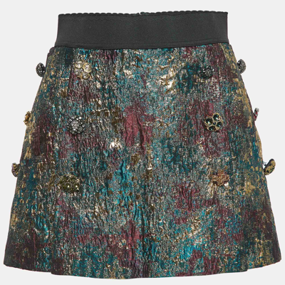 Pre-owned Dolce & Gabbana Multicolor Button-embellished Brocade Mini Skirt S