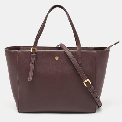 Pre-owned Tory Burch Burgundy Leather Emerson Tote