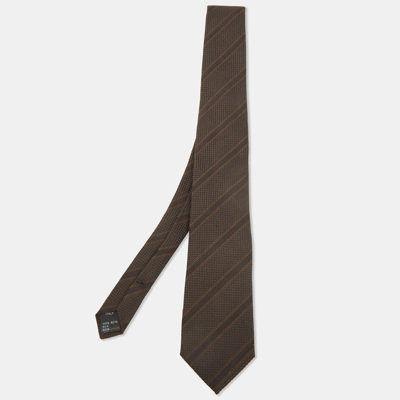 Pre-owned Dolce & Gabbana Brown Striped Silk Skinny Tie