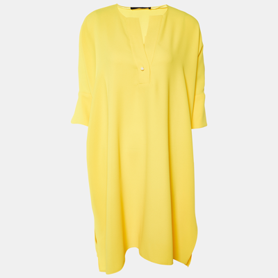 Pre-owned Ch Carolina Herrera Yellow Crepe Shift Dress Xs