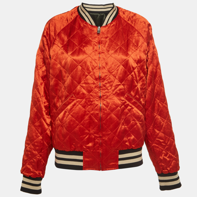 Pre-owned Gucci Orange/green Quilted Satin Reversable Bomber Jacket Xl