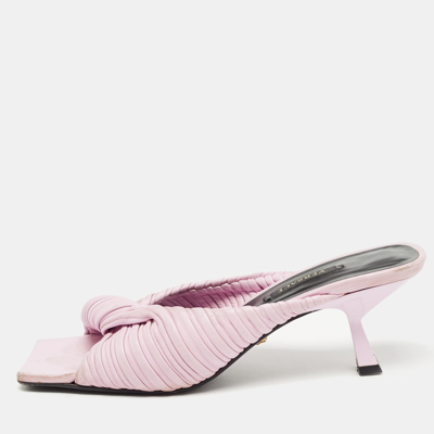 Pre-owned Versace Pink Pleated Leather Plisse Slide Sandals Size 37