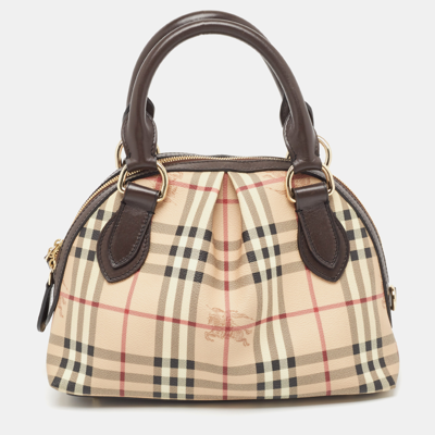 Pre-owned Burberry Beige/brown Haymarket Check Coated Canvas And Leather Thornley Satchel