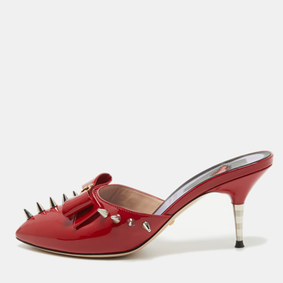 Pre-owned Gucci Red Patent Leather Sadie Mules Size 37.5