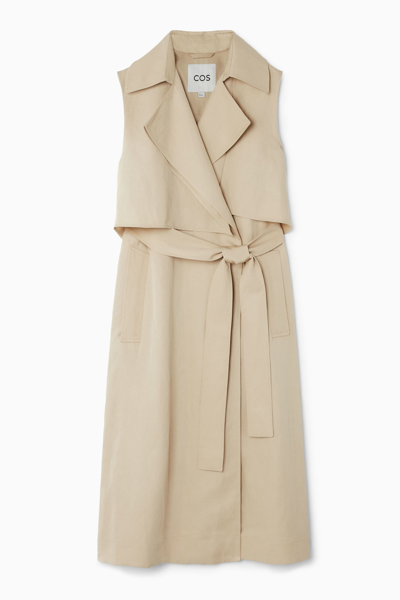 Shop Cos Sleeveless Linen-blend Trench Coat In Beige