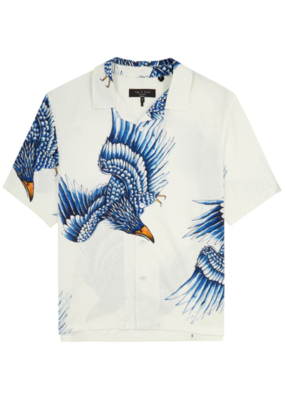 Shop Rag & Bone Avery Printed Woven Shirt In White And Blue