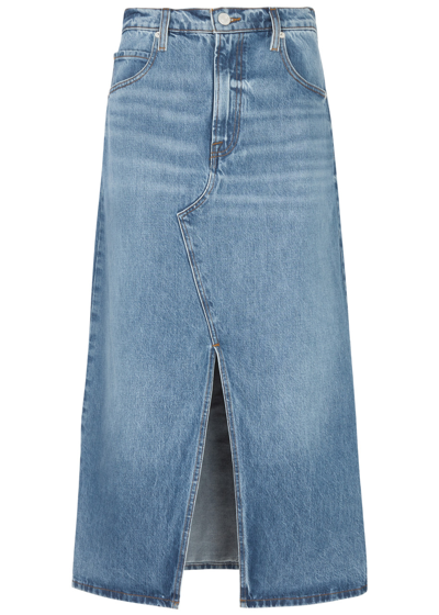 Shop Frame The Midaxi Denim Midi Skirt In Blue