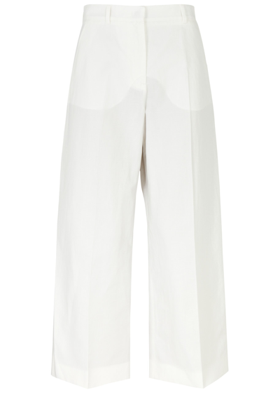 Shop Max Mara Zircone Cropped Cotton-blend Trousers In Ivory
