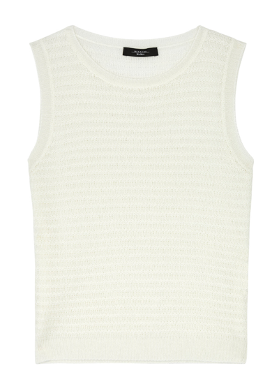 Shop Max Mara Caldaia Pointelle-knit Linen Vest In Ivory