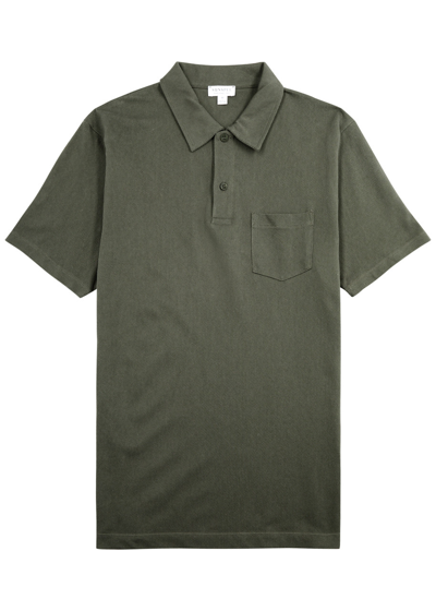 Shop Sunspel Riviera Cotton-mesh Polo Shirt In Khaki