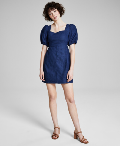 Shop And Now This Women's Square-neck Denim Mini Dress, Created For Macy's In Dark Blue Wash