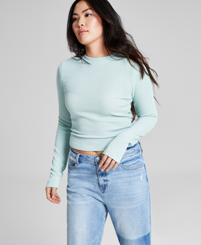 Shop And Now This Women's Ribbed Crewneck Long-sleeve T-shirt In Harbor Gray