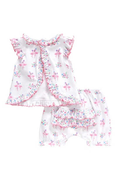 Shop Kissy Kissy Flamingo Print Ruffled Cotton Top & Shorts Set In Multi Pink