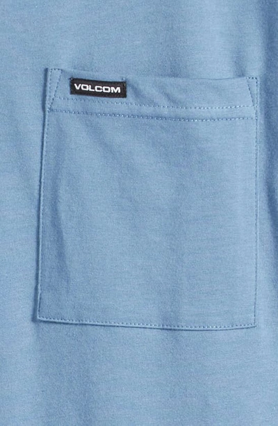 Shop Volcom Kids' Overgrown Colorblock Cotton Cotton Pocket T-shirt In Stone Blue