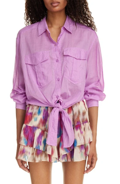 Shop Isabel Marant Étoile Nath Tie Waist Cotton Button-up Shirt In Mauve