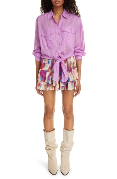 Shop Isabel Marant Étoile Nath Tie Waist Cotton Button-up Shirt In Mauve