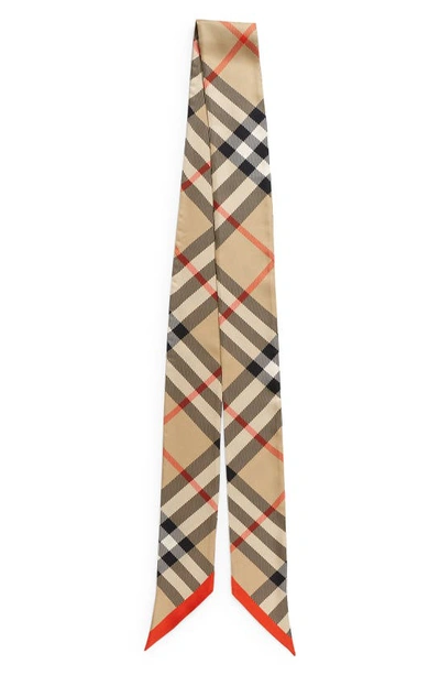 Shop Burberry Check Silk Twill Twilly Scarf In Sand