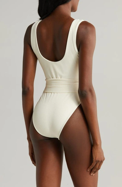 Shop Montce Kim Belted Rib One-piece Swimsuit In Cream Rib
