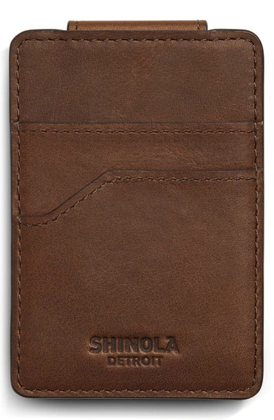 Shop Shinola Money Clip Card Case In Medium Brown