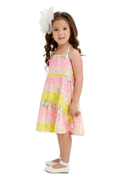 Shop Bardot Junior Kids' Sequin Stripe Party Dress In Sunset
