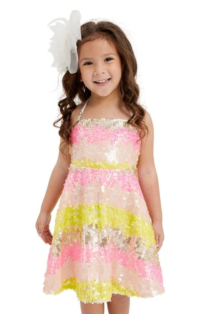 Shop Bardot Junior Kids' Sequin Stripe Party Dress In Sunset