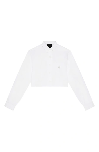 Shop Givenchy 4g Logo Crop Cotton Poplin Button-down Shirt In White