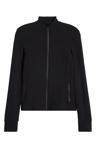Shop Blanc Noir Directional Front Zip Waterproof Rib Jacket In Black