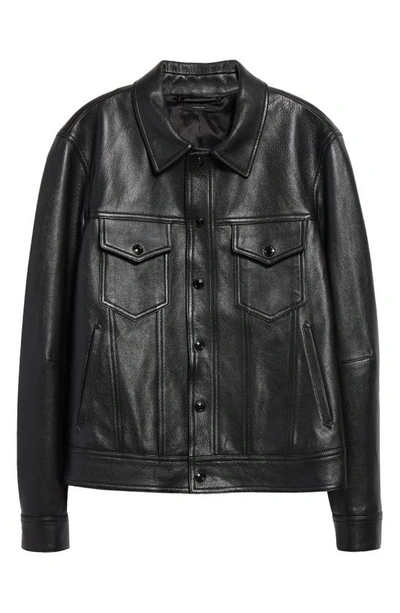 Shop Tom Ford Grained Goatskin Leather Trucker Jacket In Black