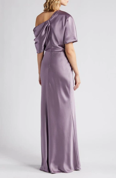 Shop Amsale One-shoulder Fluid Satin Gown In Violet