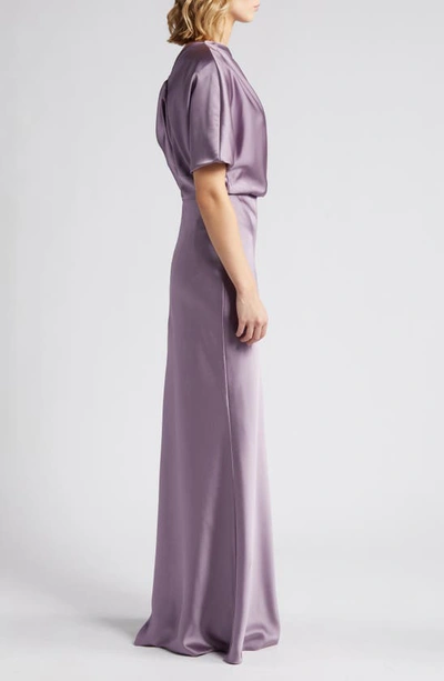 Shop Amsale One-shoulder Fluid Satin Gown In Violet