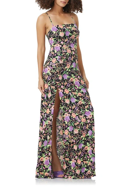 Shop Afrm Maggi Floral Print Maxi Dress In Noir Violet Garden
