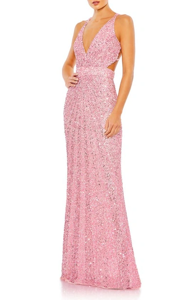 Shop Mac Duggal Sequin Strappy Back A-line Gown In Rose