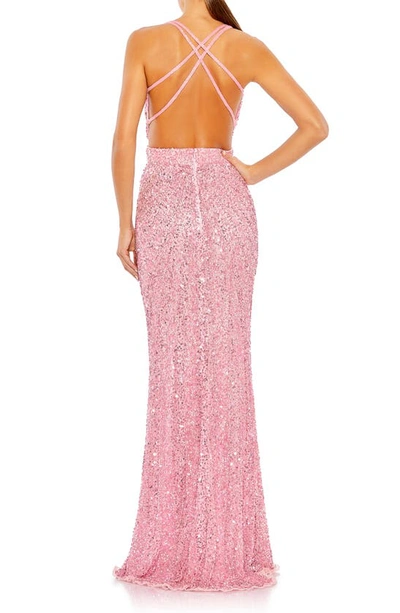 Shop Mac Duggal Sequin Strappy Back A-line Gown In Rose