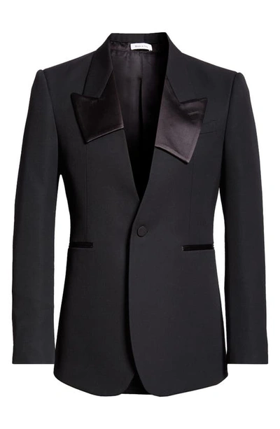 Shop Alexander Mcqueen Asymmetric Lapel Wool Tuxedo Jacket In Black