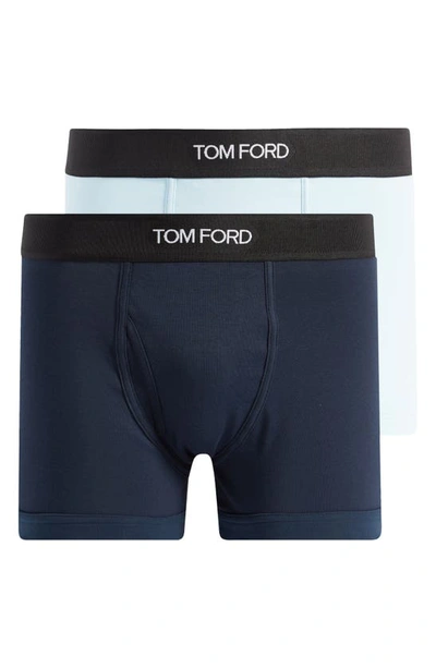 Shop Tom Ford 2-pack Cotton Jersey Boxer Briefs In Artic Blue / Navy