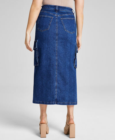 Shop And Now This Women's Denim Cargo Maxi Skirt, Created For Macy's In Dark Blue Wash