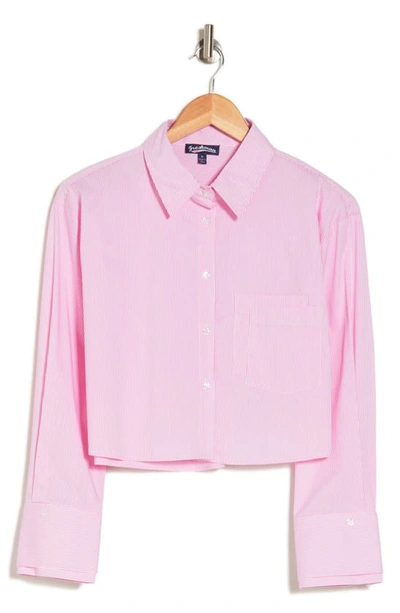 Shop Freshman Pinstripe Long Sleeve Button-up Shirt In Pink Stripe