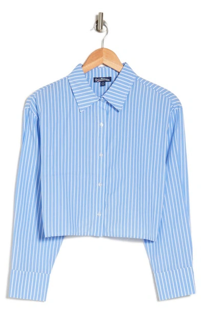 Shop Freshman Pinstripe Long Sleeve Button-up Shirt In Blue W. White Stripe