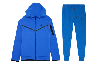 Pre-owned Nike Sportswear Tech Fleece Full Zip Hoodie & Joggers Set Game Royal/black