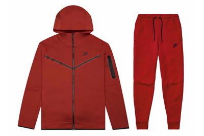 Pre-owned Nike Sportswear Tech Fleece Full Zip Hoodie & Joggers Set Gym Red/black