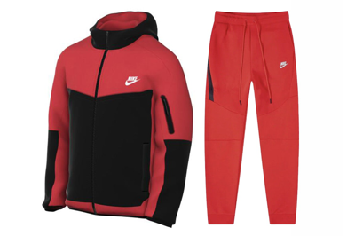 Pre-owned Nike Sportswear Tech Fleece Full Zip Hoodie & Joggers Set Light Crimson/black/white
