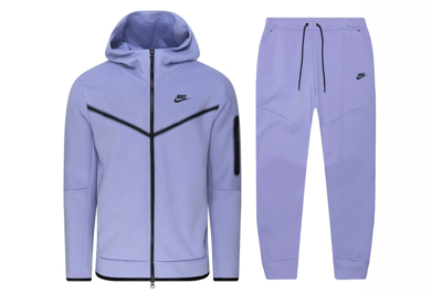 Pre-owned Nike Sportswear Tech Fleece Full Zip Hoodie & Joggers Set Light Thistle/black
