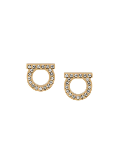 Shop Ferragamo Gancini Crystals Earrings In Metallic