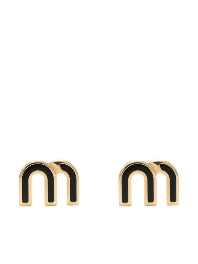 Shop Miu Miu Enameled Metal Earrings In Black