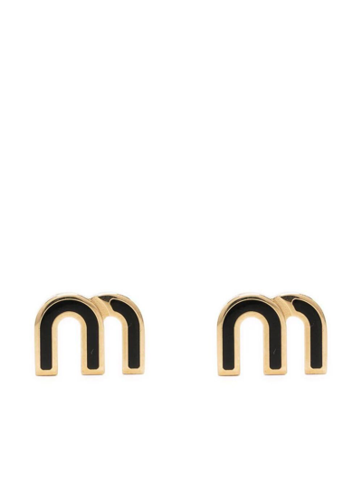 Miu Miu Metallic Stud Earrings Black Detailing In Gold