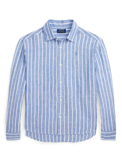 Shop Ralph Lauren Striped Linen Shirt In Blue
