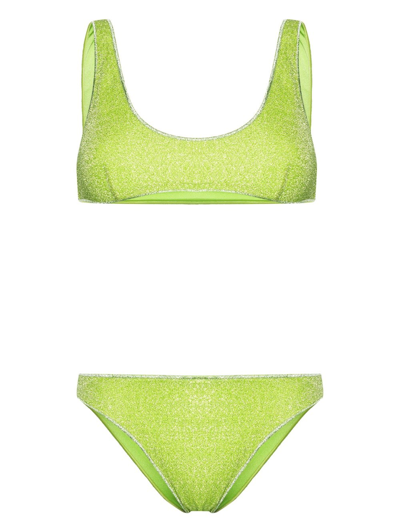 Shop Oseree Lumière Bikini In Lurex In Green