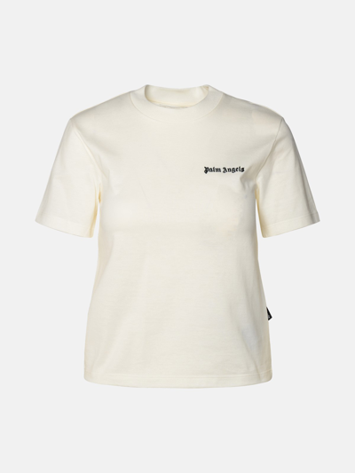 Shop Palm Angels Ivory Cotton Crop T-shirt