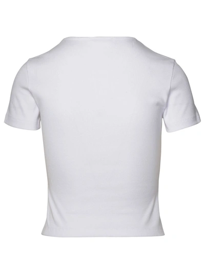 Shop Blumarine Logo Ribbed Cotton Cropped T-shirt In White