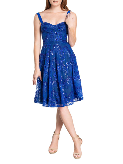 Shop Dress The Population Women's Bridal Adelina Fit-and-flare Dress In Electric Blue Multi